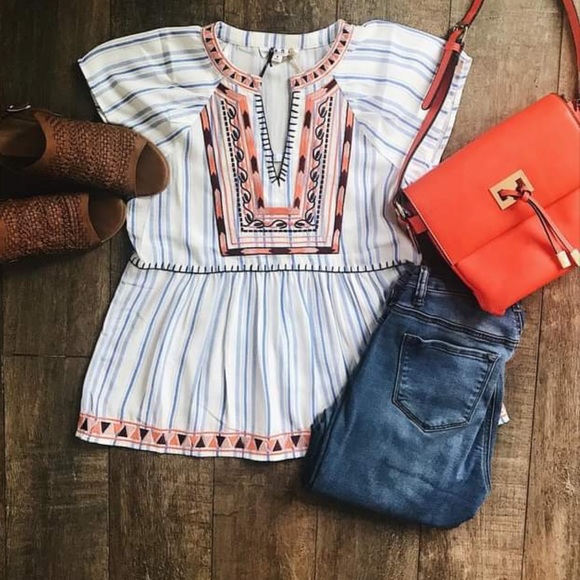 THML Tops - THML Baby Doll Embroidered Detail Top